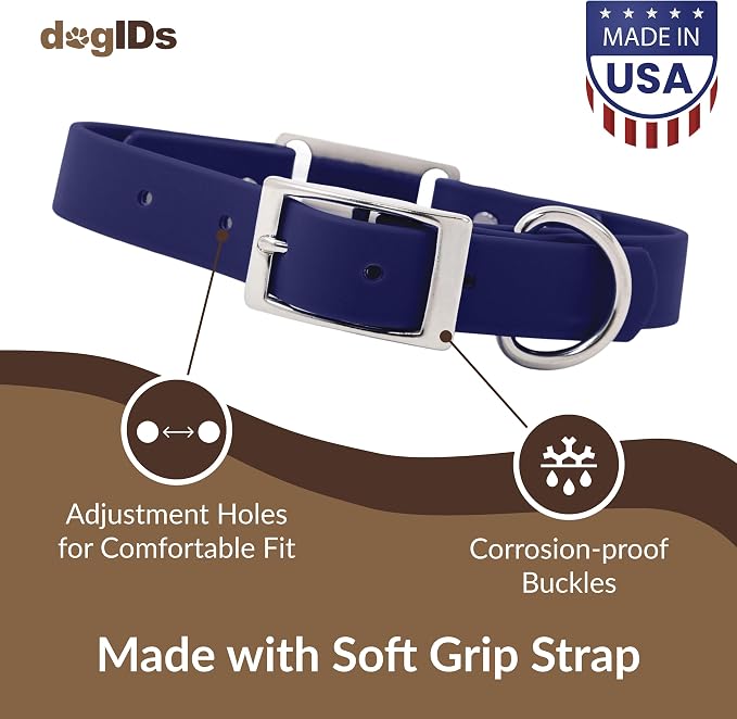 dogIDs Personalized Dog Collar – ScruffTag Custom Waterproof Biothane Dog Collar with Laser-Engraved Name, Durable & Odor-Resistant – USA Made | Navy, 3/4 in x 16 in (Fits Neck Sizes 14-18 in)