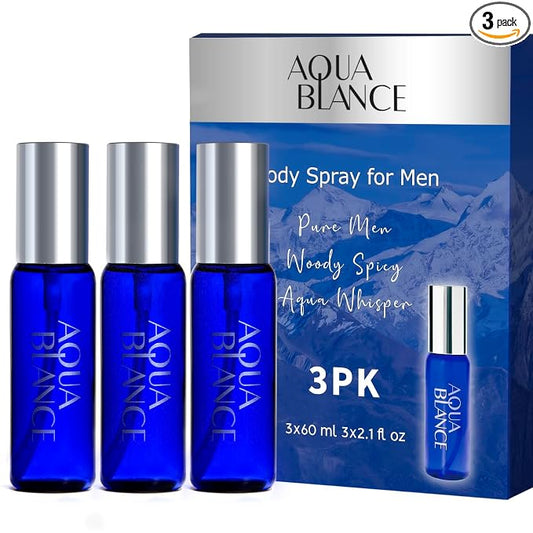 AQUA BLANCE Body Spray For Men, 2.1 Fl Oz/60 ML, Travel Size 3-Pack Set