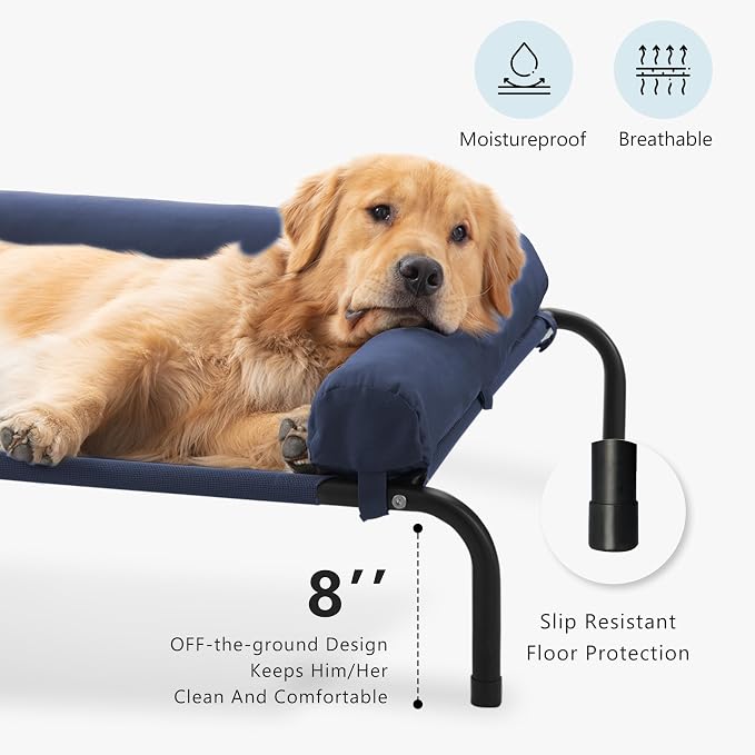 Cooling Elevated Dog Bed, Outdoor Raised Dog Beds, Medium Dogs Cot | Waterproof,W/Breathable Mesh, Pet Cot W/Portable Removable Bolster