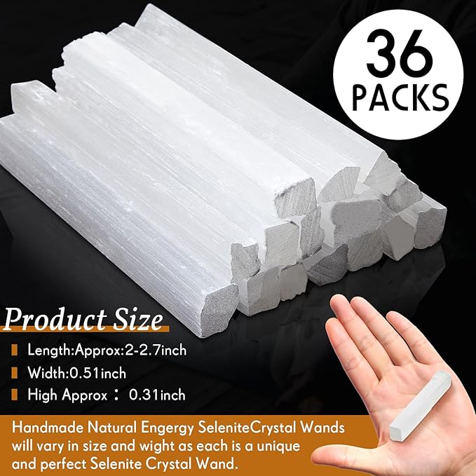 Tessco for you 36 Pieces 2 to 2.7 Inches Selenite Crystal Wands Selenite Sticks White Crystals and Healing Stones Spiritual Long Healing Crystals Stick for Reiki Energy Home Supplies
