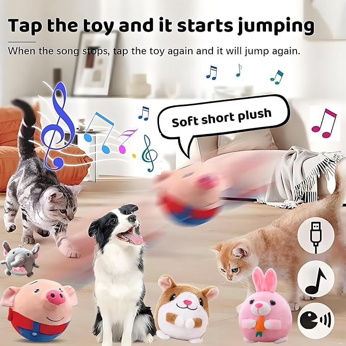 【2PCS】Interactive Dog Toys,Active Moving Pet Plush Toy with Recording & Music Modes,Jumping Squeaky Song shaking Interactive Dog Ball,Dog Toys to Keep Them Busy,Replaceable Coat (Blue Pig + Red Pig)