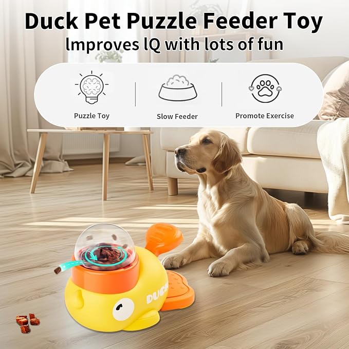 Duck Dog Interactive Treat Dispenser Toy Slow Feeder Food Puzzle | 3 Adjustable Openings Puppies Cats IQ Training Pet Toy for Boredom Relief & Healthy Digestion