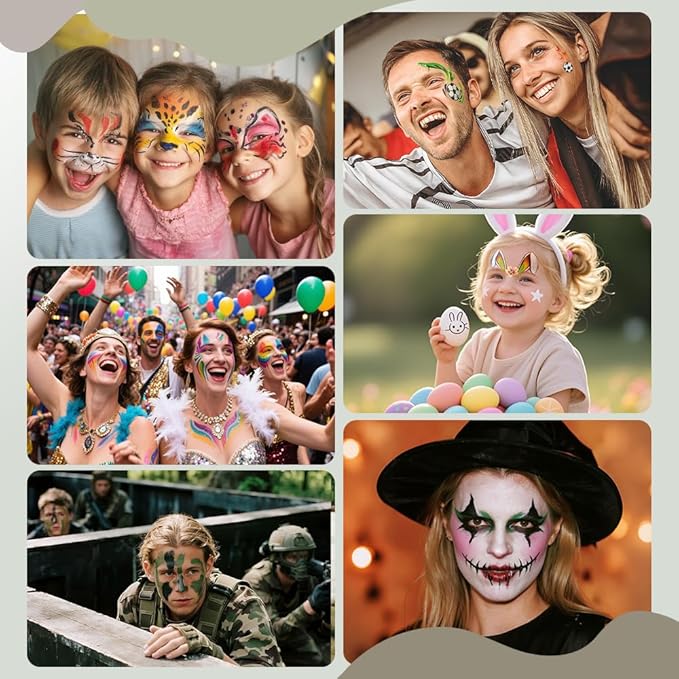 Janolia Face Painting Kit for Kids, Camo Face Paint Kit, Water Activated Face Paint, Rainbow Split Cake Face Body Paint, Ideal Facepaint Makeup Kit for Kids Party Cosplay Halloween Easter Carnival