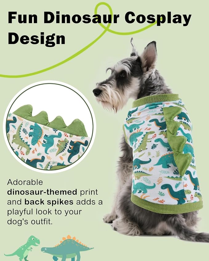 CuteBone Dinosaur Costume Dog Shirt, Stretchy Velvet T-Shirt Clothes for Small Dogs, Soft & Breathable Pet Tee Outfit Cat Apparel for Daily Wear, Cozy Pullover Design Puppy Fashion COSBX03L