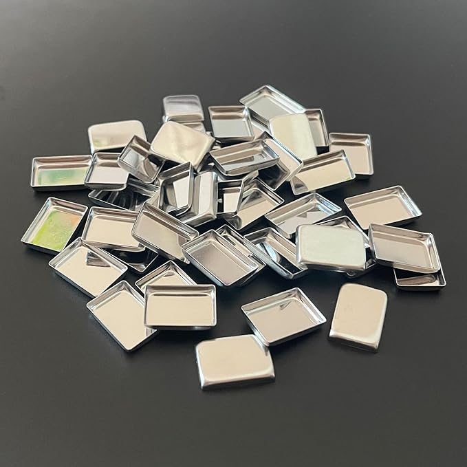 FCLUB 100PCS Tiny Empty Metal Pans 3/4" × 1/2" (0.6ml) – Shallow Rectangle Eyeshadow & Cosmetic Pans for Makeup, Watercolor, Lipstick, Blush, Foundation, DIY Magnetic Palette Refills