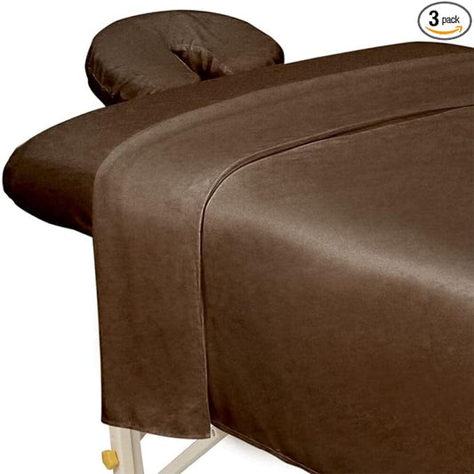 ForPro Professional Collection Premium Microfiber 3-Piece Massage Sheet Set, Chocolate, Ultra-Light, Stain, and Wrinkle Resistant, Includes Flat, Fitted Sheet and Massage Face Rest Cover