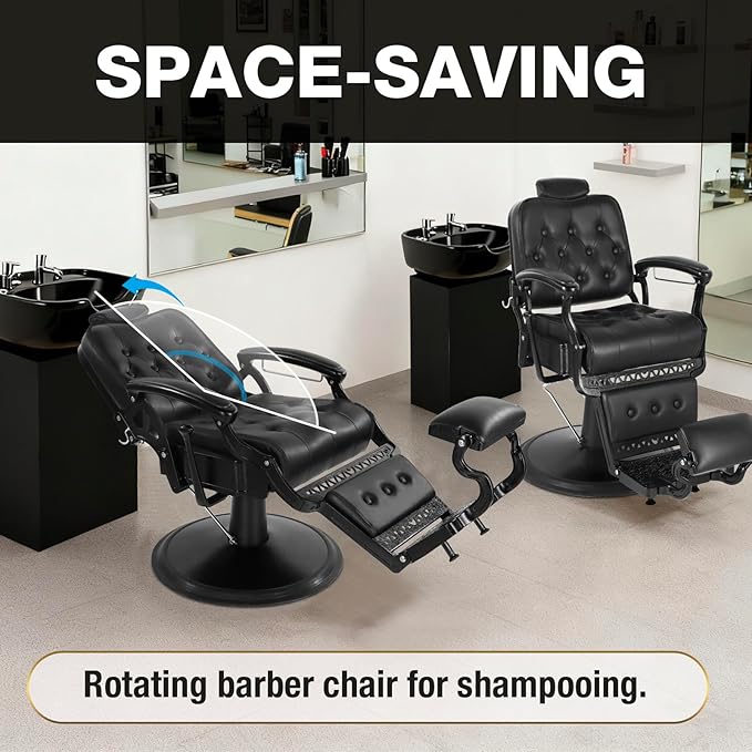 Barber Chair Heavy Duty Vintage Recline Hydraulic 360° Swivel Professional Salon Chair Beauty Spa Shampoo Equipment