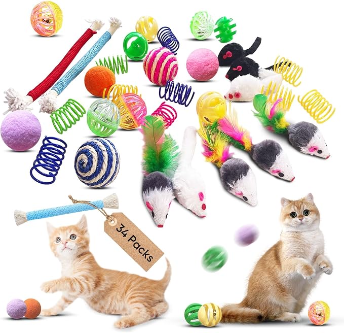 Cat Toys for Indoor Cats, 34 Pack Interactive Cat Toy Set for Kitten