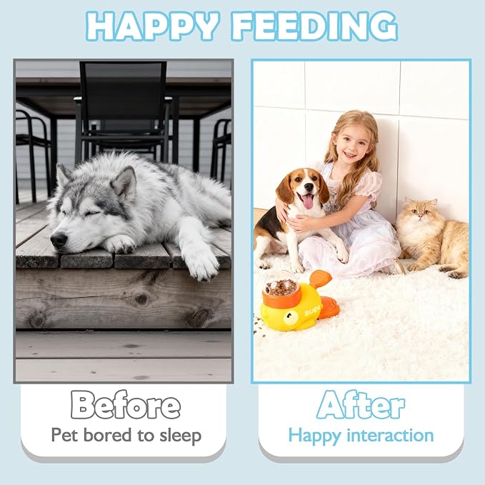 2 in 1 Dog Interactive Treat Dispenser Toy - Durable Food Puzzle Slow Feeder, Duck Shape Enrichment Toys with Button, Mentally Stimulating Toys for Dogs/Cats/Pets