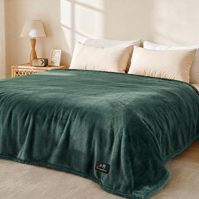 Luciphia Waterproof Blanket for Large Dog, Reversible Sherpa Couch Cover | waterproof pet blanket sherpa fleece reversible couch cover bed protector car from spills scratches, Dark Green 85" x 57"