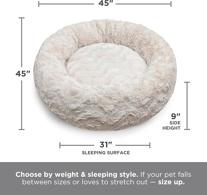 Best Friends by Sheri Original Calming Donut Dog Bed, Gray, XL, 45" | Machine-Washable Cover, Lux Faux Fur, Orthopedic Support, Sense of Security, Water-Resistant Base, XL Dogs Up to 150 lbs