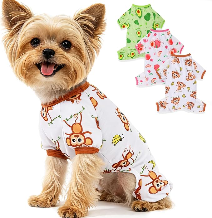 Dog Pajamas for Small Dogs Soft Strechy Summer Dog Pjs Puppy Clothes for Chihuahua Yorkie Boy Girl Cat Pet Outfits Cute Pattern XXS~L (Monkey, XX-Small)