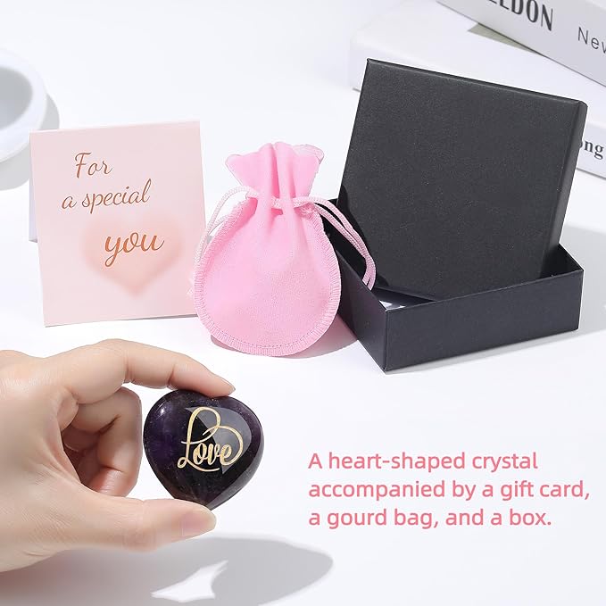 ZHIYUXI 45mm Amethyst Crystal Love Heart Stones Gems Amethyst Heart Shaped Rocks Purple Crystal Polished Stones Purple Gifts Reiki Meditation Valentines Day Gifts for Him Valentines Day Decorations