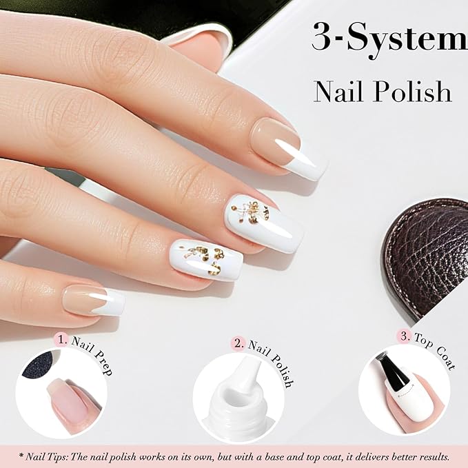 AZUREBEAUTY Warm White Nail Polish – Quick Dry, Long-Lasting, Natural Glossy Finish for DIY Manicure & Nail Art, Salon Quality, 10ml for Women