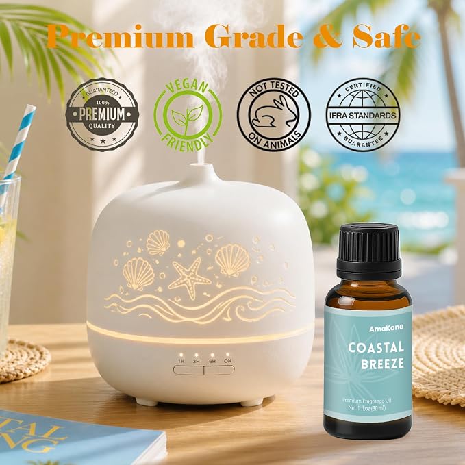 AmaKane Coastal Breeze Fragrance Oil for Aromatherapy, Summer Essential Oil for Diffusers for Home, DIY Candle Making Scents, Fragrance Oil for Soap Making, 30ml