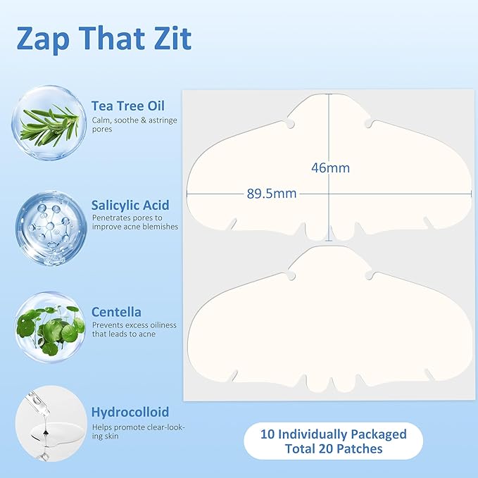 Pimple Patches for Nose, Nose Pore Patches, XL Hydrocolloid Acne Patches Cover Zit Blemishes & Absorb Oil with Tea Tree, Salicylic Acid & Cica Oil | 20 Patches
