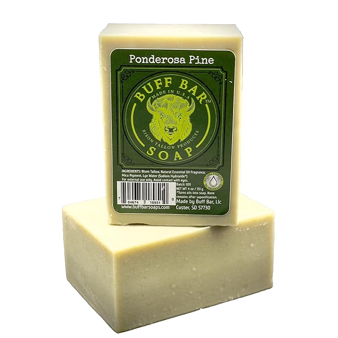 Big Crazy Buffalo Bison Tallow Buff Soap Bar, Ponderosa Pine, (2 pack) - Scents of Pine, Cypress & Cedar - Cleans, Moisturizes, Soothes, Hydrates - No Dyes, Chemicals, or Preservatives