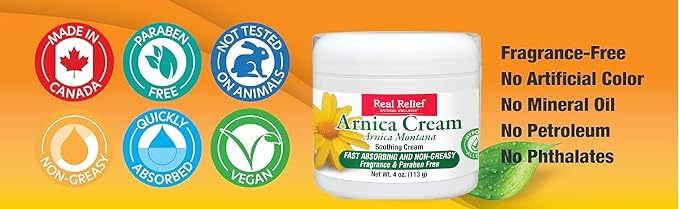 Arnica Cream, Natural, Non-Greasy, Hypoallergenic and Unscented, 4 oz (Pack of 1)