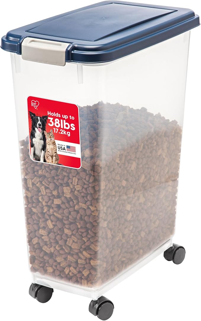 IRIS USA Dog Food Storage Container, Up to 38 lbs, Navy, Made in USA