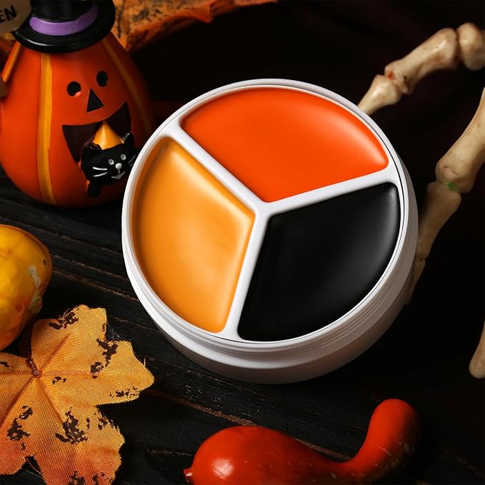 Black Yellow Orange Face Body Paint Pumpkin Halloween Makeup, CreamBlendable Facepaint Non-Toxic for Kids Adults Scarecrow Clown Tiger Lion Costume SFX Cosplay Bodypaint Looks Sport Colored Eye Black
