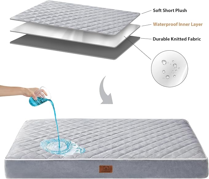 WNPETHOME Orthopedic Giant Human Dog Beds for Adult & Dog Cozy Sleep | Human Washable Waterproof Dogs Bed with Removable Cover, Multi-Needle Quilting Dogs Crate Bed for Relax，LightGrey 61x43Inch