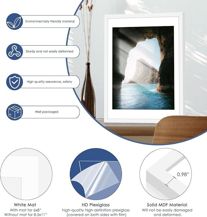 18x24 Poster Frame Set of 6, Wall Mount Display, White | Display Pictures 16x20 with Mat or 18x24 Without Mat, Horizontal or Vertical, Gallery Wall Frame Set, Wedding Birthday Gifts