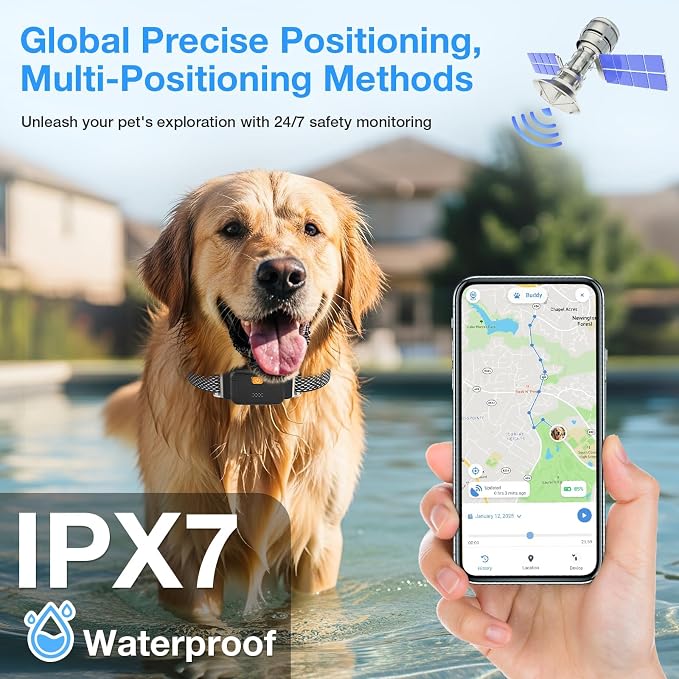 AOZOOM Electric Dog Fence,GPS Wireless Virtual Fence Dog Collar,Black | Smart GPS Dog Collar,GPS Pet Tracker with App-Supported,Adjustable IPX7 Water-Resistant Electric Fence Collar for Outdoor