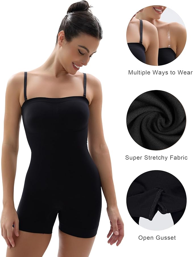 SHAPERX Strapless Shortie Bodysuit for Women Tummy Control Shapewear Seamless Body Shaper with Removable Straps