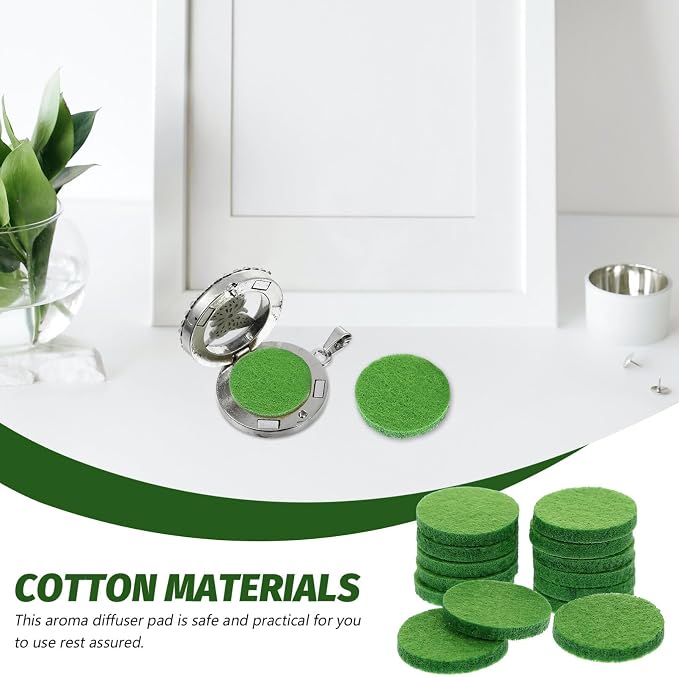 GLEAVI Diffuser Refill Pads：100pcs Essential Oil Diffuser Pad Cotton Replacement Pads for Diffuser Necklace Vent Clip Green