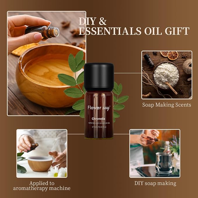 Citronella Essential Oil – 100% Pure & Natural, Steam-Distilled, Fresh Herbal Scent for Diffuser, Aromatherapy, DIY, Skin & Hair, 0.34 Fl Oz