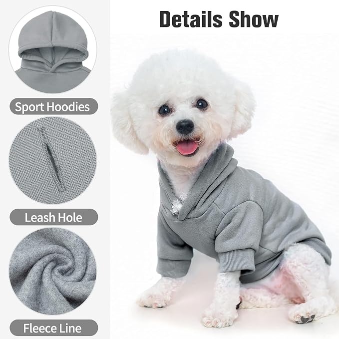 BINGPET Dog Hoodie for Small Dogs, Soft Pullover Pet Sweater | Warm Dog Sweatshirt Clothes, Winter Hooded Outfit for Girl Boy Dogs Puppy, Chihuahua Cold Weather Coats Wear, Grey S
