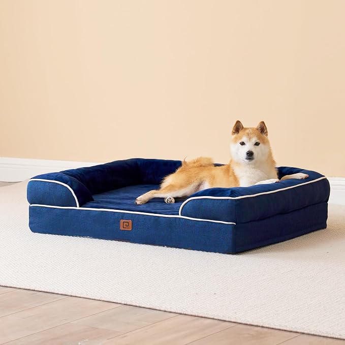 EHEYCIGA Orthopedic Dog Beds Large Sized Dog, Waterproof Washable Pet Bed | Non-Slip Bottom and Egg-Crate Memory Foam XL Dog Couch Bed with Washable Removable Cover, Navy