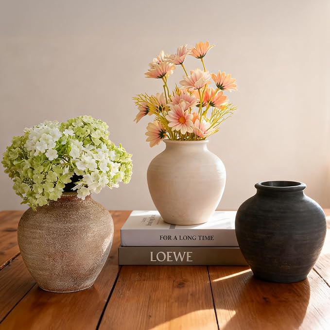 Ceramic Flower Vase Home Decor, 6.2 inch Farmhouse Rustic Vintage Decorative Vases, Pottery Terracotta Boho Flowers Vases for Dining Table, Living Room, Shelf, Kitchen, Bedroom (6.2"-Terracotta)