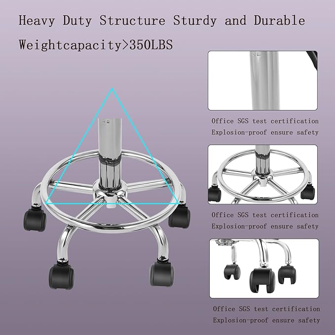 Saddle Chair Rolling Ergonomic Swivel Chair with Soft Comfortable Cushion and Wheels Hydraulic Adjustable Stool for Home Office Dental Tattoo Salon Shop Use with Backrest (Pinksilver)