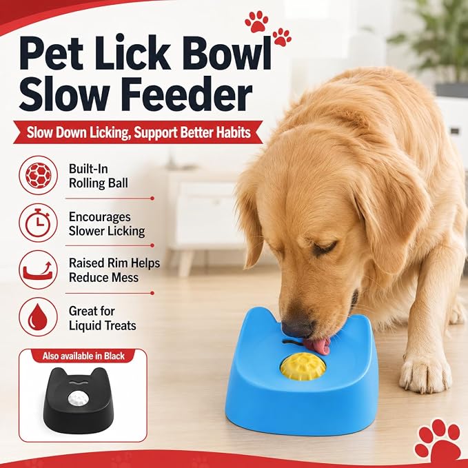 Slow Feeder Dog Lick Bowl with Rolling Ball and Suction Cups Blue