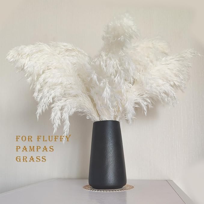 Simple Boho Ceramic Flower Vase for Home Decor (Matte Black,Small) | 6'' Modern Vase for Flower Plant Pampas Grass, Fit for Table Shelf Centerpieces, Living Room Kitchen Bedroom Wedding Gift