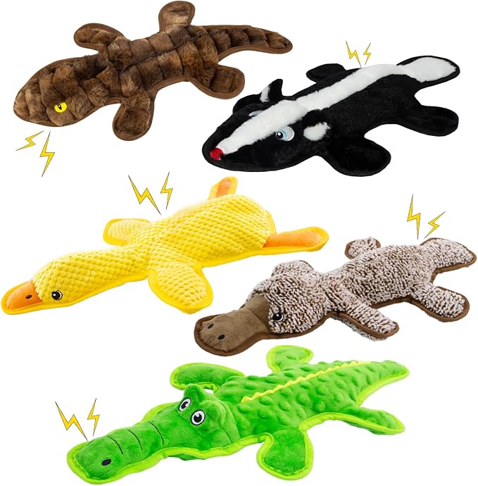 No Stuffing Dog Squeak Toys, 5 Pack Chew Toys for Small to Large Puppies | Durable Plush Puppy Teething Toys, Interactive to Keep Pets Busy, Toss Fetch Tug Play, Best Birthday Gift