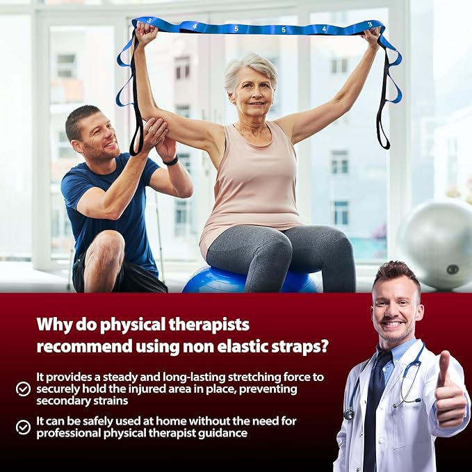 Acozycoo Stretching Strap with Loops for Physical Therapy,Yoga Strap for Stretching,Home Workout,Pilate & Flexibility Training,Non-Elastic Exercise Stretch Band for Hamstring,Leg Stretcher Belt,Flexibility Fascia