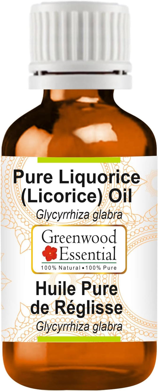 Greenwood Essential Liquorice (Licorice) Oil (Glycyrrhiza glabra) | Infused | Pure | Non-Sticky | Lightweight | For Skin Blends | Botanical Extract | Men & Women | 30ml (1 oz)