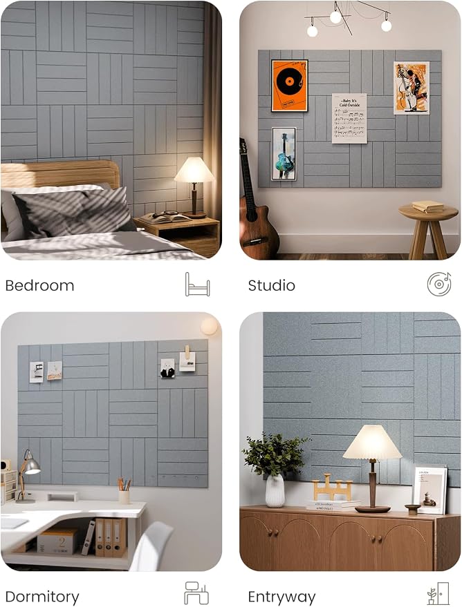 Fluxynara 48" x 36" Large Felt Bulletin Board, Blue Gray | 12 Pack Cork Board Alternative with 60 Safe Adhesive Tabs, Pin Boards for Wall Decor, Home, Office, Classroom,Dorm