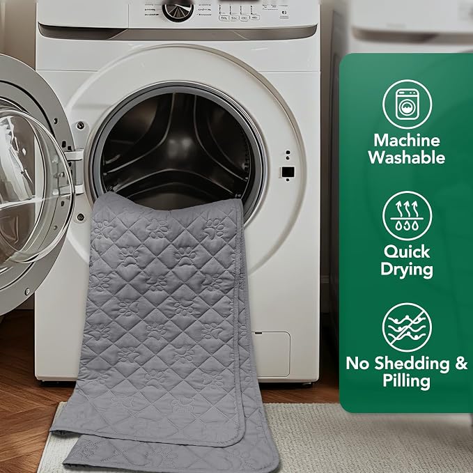 PAWFINITY Waterproof Arm Chair Covers for Dogs, Pet Blanket for Couch | Paw Print Quilted, Hair Resistant, Anti Cat Scratch, Washable Furniture Protector for Single Sofa Cushion, 30x30 Inch, Grey
