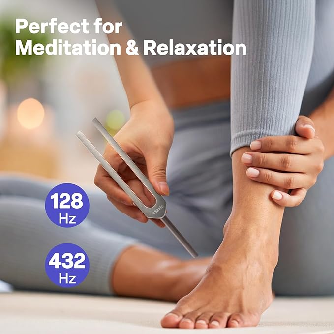 Tuning Fork Set – 128Hz 432Hz 512Hz 528Hz Weighted & Unweighted Frequency Tools with Activator, Mallet & Vegan Pouch – for Yoga, Meditation, Chakra, Ideal as a Gift