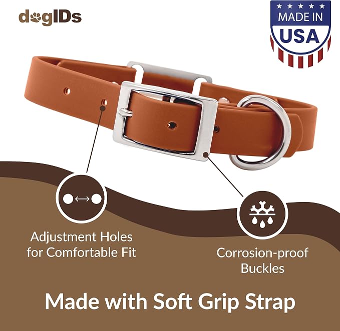 dogIDs Personalized Dog Collar – ScruffTag Custom Waterproof Biothane Dog Collar with Laser-Engraved Name, Durable & Odor-Resistant – USA Made | Terracotta, 1 in x 22 in (Fits Neck Sizes 20-24 in)