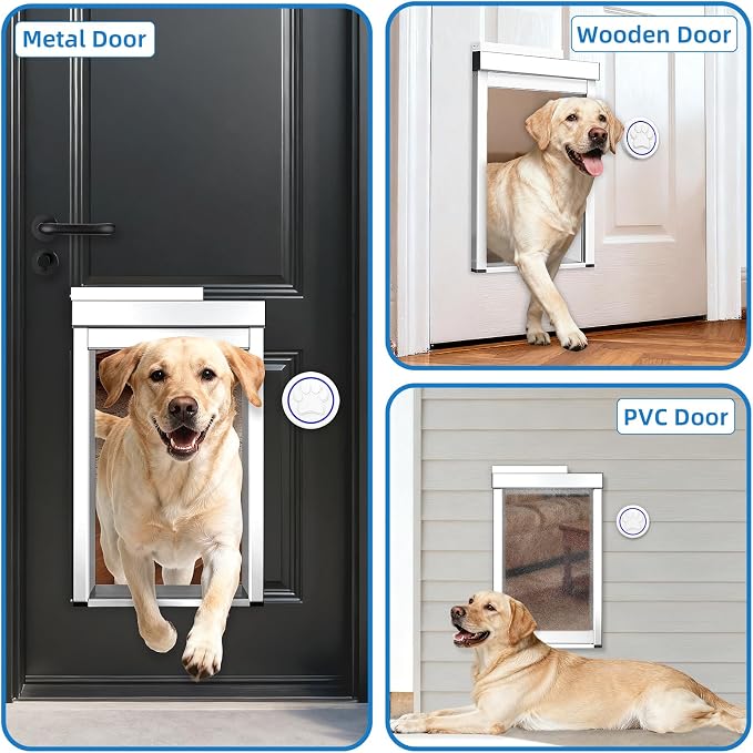 Automatic Dog Door with Doorbell Activation, 2-Flap Electronic Smart Pet Door with Anti-Pinch, No Collar Needed, Aluminum Lockable Weatherproof Telescoping Tunnel for Pets (Extra Large, Door Mount) | 4 Modes,Electronic Pet Door with Anti-Pinch, Aluminu...