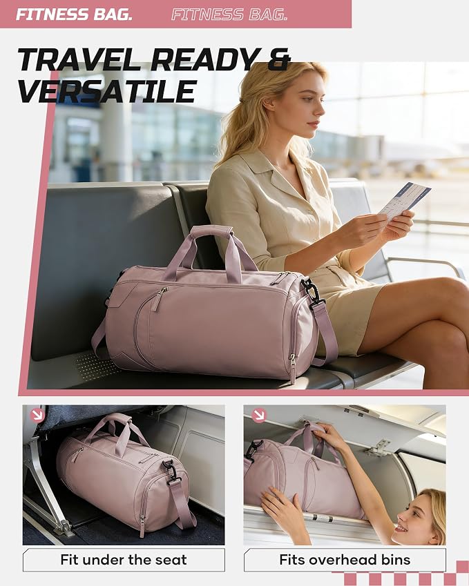 Gym Bag for Women And Mens with Shoe Compartment, Large Duffle Bag with Wet Pocket Carry-on Gym Duffle Bag for Travel and Sports Weekender Overnight Workout Bag Pink Purple