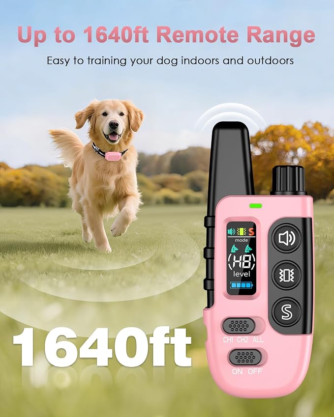 Shock Collar for Dogs, Dog Training Collar with Remote Control | IP67 Waterproof Receiver, Beep, Vibration, Safe Static Modes, Rechargeable，Adjustable Fit for 15–110 lb Dogs
