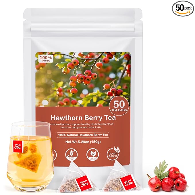 Hawthorn Berry Tea, 50 Tea bags, Natural Hawthorn Berries -Aid Digestion, Boost Immunity, Relaxation, Caffeine Free(Pack of 1)