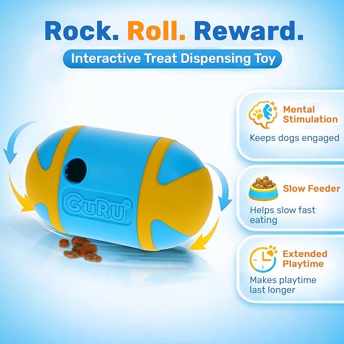 GURU Pet Rock 'N Treat Toy with Capsule-Shaped Design - Medium Interactive Dog Toy with Rocking Motion for Fun Play – Engaging Dog Enrichment Toy with Easy Loading for Slow Feeding & Interactive Play
