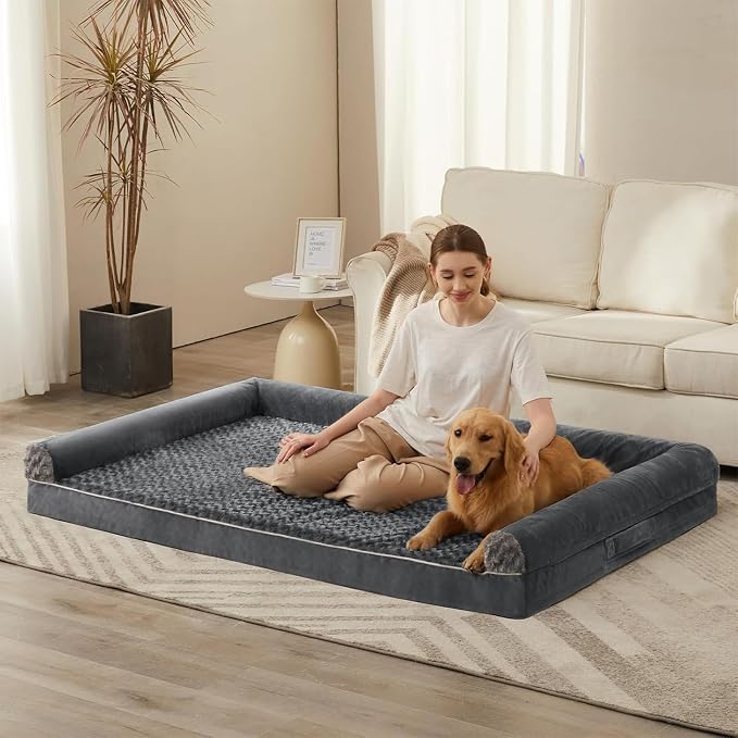 BFPETHOME Orthopedic Washable Human Dog Bed for Adult & Dog Cozy Sleep | Human Size Waterproof Big Soft Pet Couch Bed for Adult & Dogs Relax with Removable Cover Supportive Foam Dark Grey 71x46 Inch