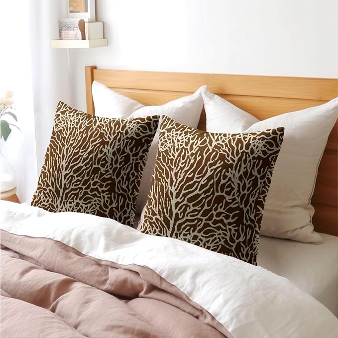 Nautical Coastal Coral Pillow Covers 20x20 Inch Set of 2 Summer Ocean Beach Brown Decorative Pillow Cases Outdoor Linen Cushion Cover Farmhouse Decor for Bedroom Home Sofa Couch Bed